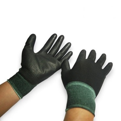 NAVI-Găng tay thun đen phủ PU lòng Đen size M (không viền)